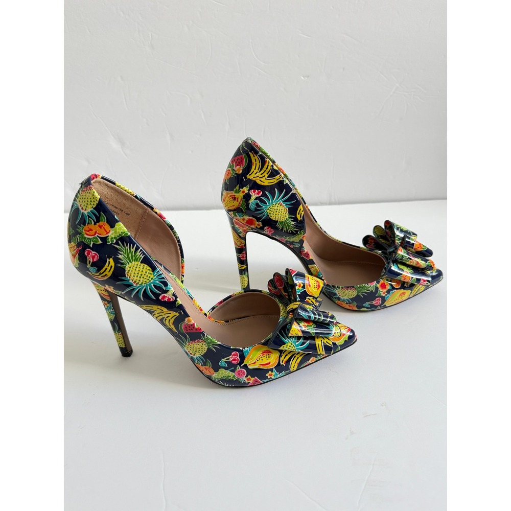 Betsey Johnson Prince Tropical Fruit Print Bow d'Orsay Pumps Navy Multi 7.5M - Picture 6 of 12
